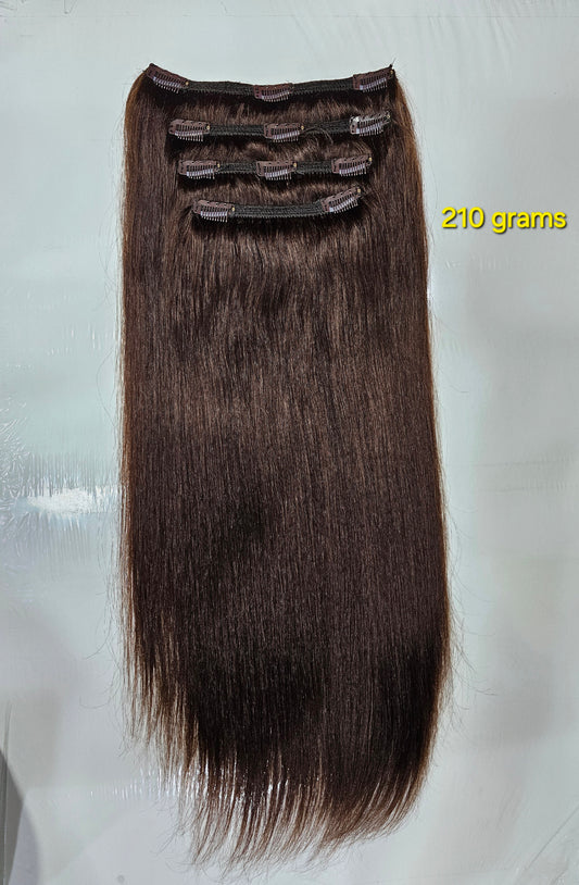 Clip In Extensions Dark Brown Peruvian Human Hair Clip In Set In Dubai - Natural Hair and Wigs