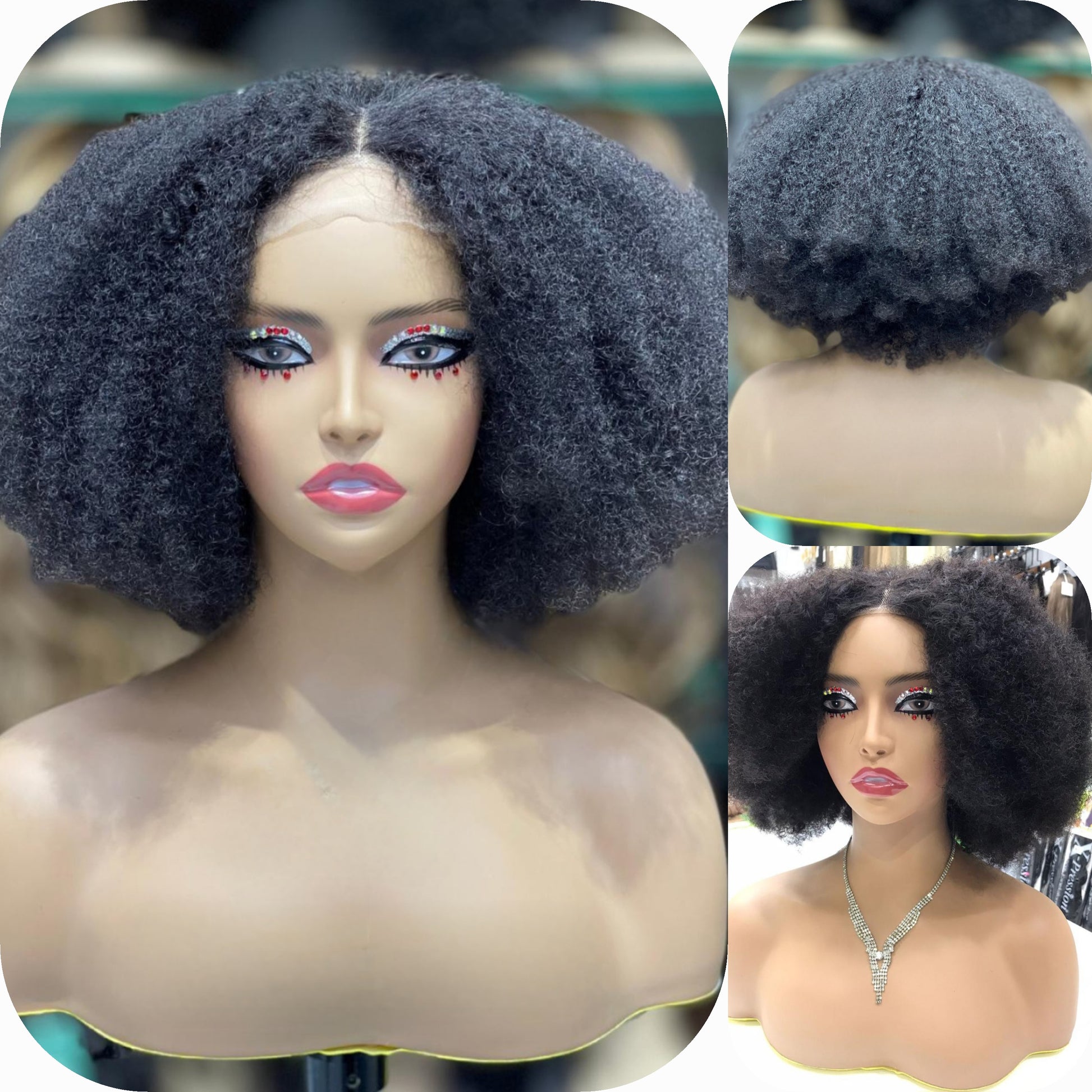 Kinky Afro Human Hair Lace Wig Remy Human Hair Kinky Afro Wig In Uae - Natural Hair and Wigs