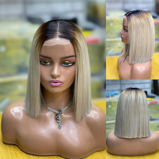 good quality human hair gray and dark brown bob wig