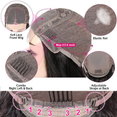 4x4 closure inside. 
1B4 Human Hair Lace Wig with a natural-looking lace hairline. 
