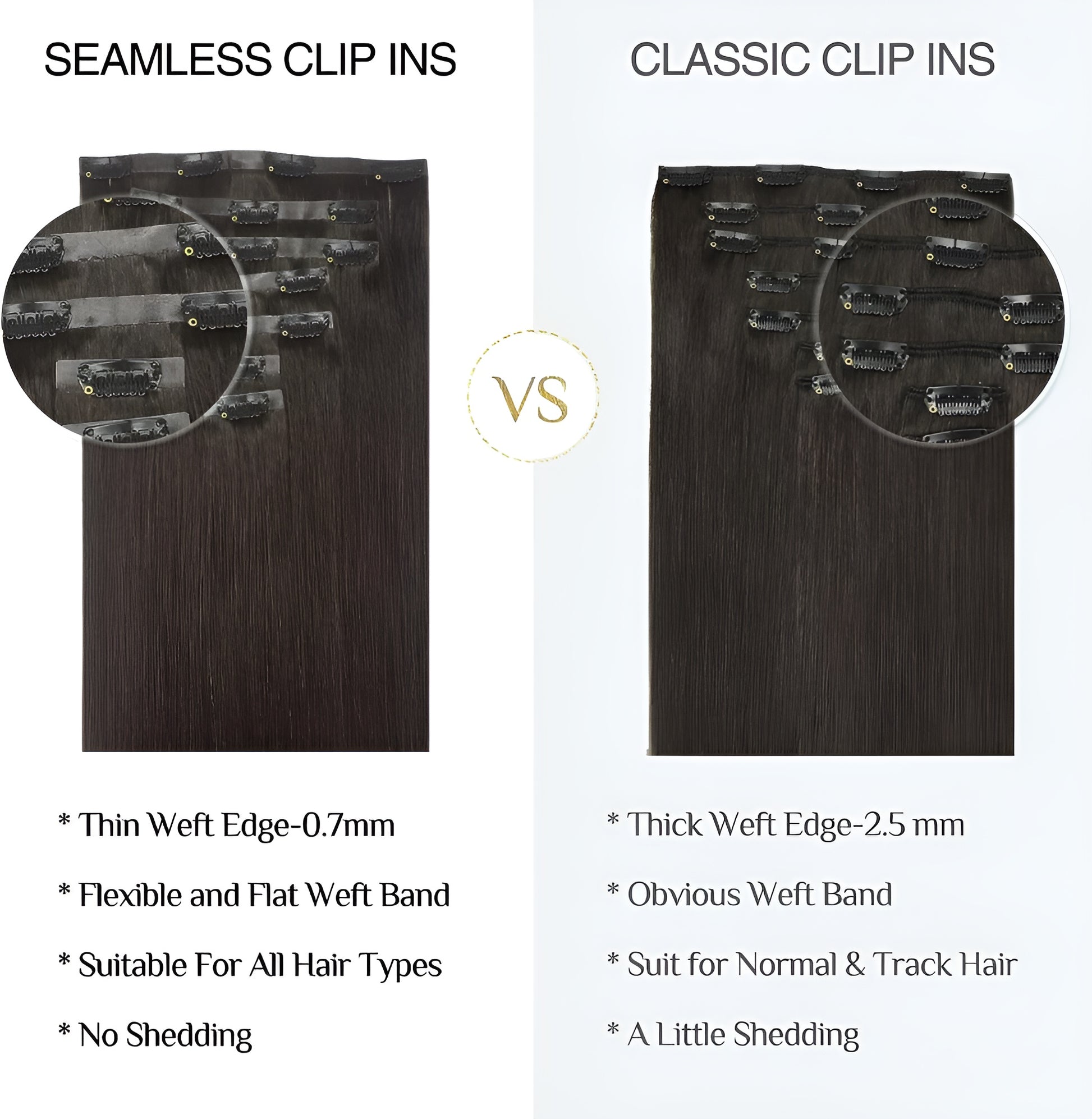 Seamless Human Hair Clips On Extensions