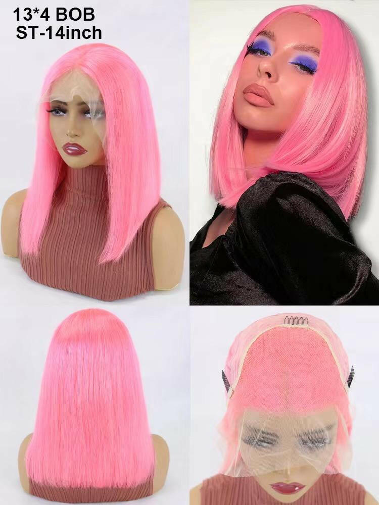 Virgin Peruvian Human Hair Light Pink Bob Lace Wig In Dubai - Natural Hair and Wigs