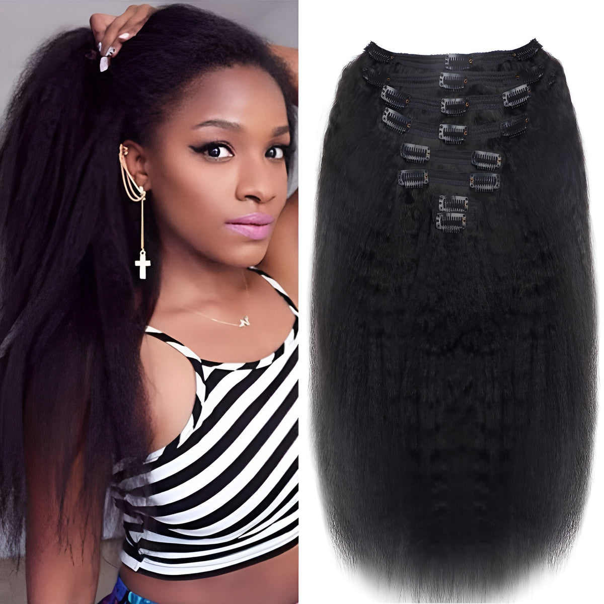 Clip Hair Extensions Peruvian Human Hair Clip On Extensions - Natural Hair and Wigs