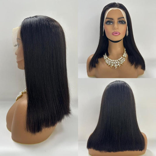 Virgin Italian Human Hair Natural Black Bob Lace Wig In Dubai