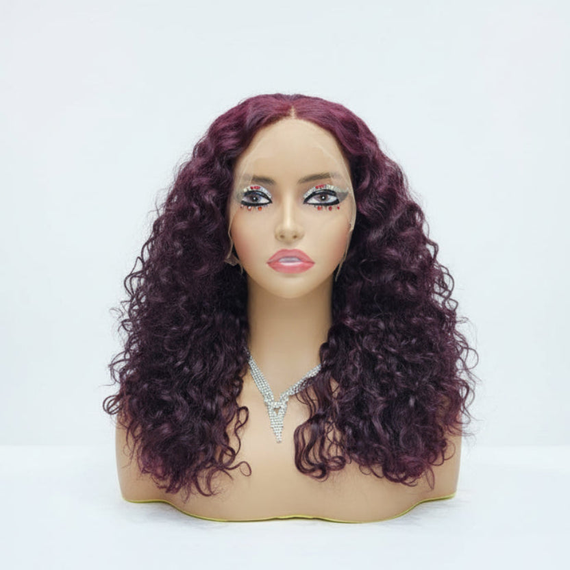 99J Curly Lace Front Wig Burgundy Human Hair