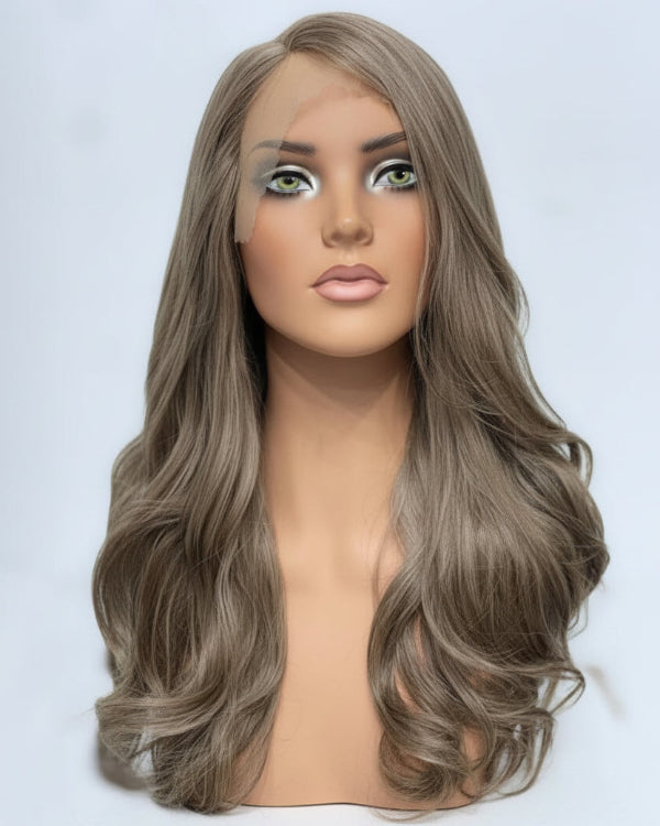 Ash Brown Middle Part Wavy Wig for Women