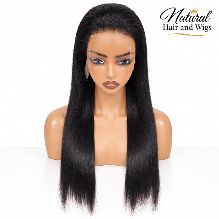 Premium Bone Straight Lace Front Wig with high density and natural parting.