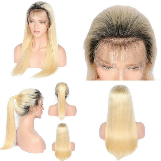 Black Blonde Human Hair Lace Wig - Dark Root Blonde Ombre Wig on mannequin.