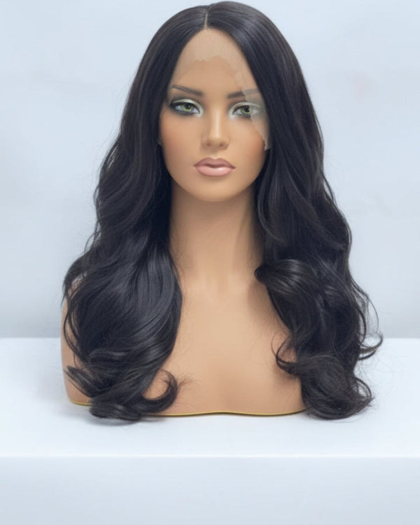 Black Body Wave Middle Part Wig Front View