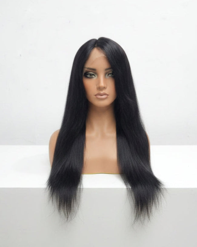 Black straight wig with natural 1B middle part