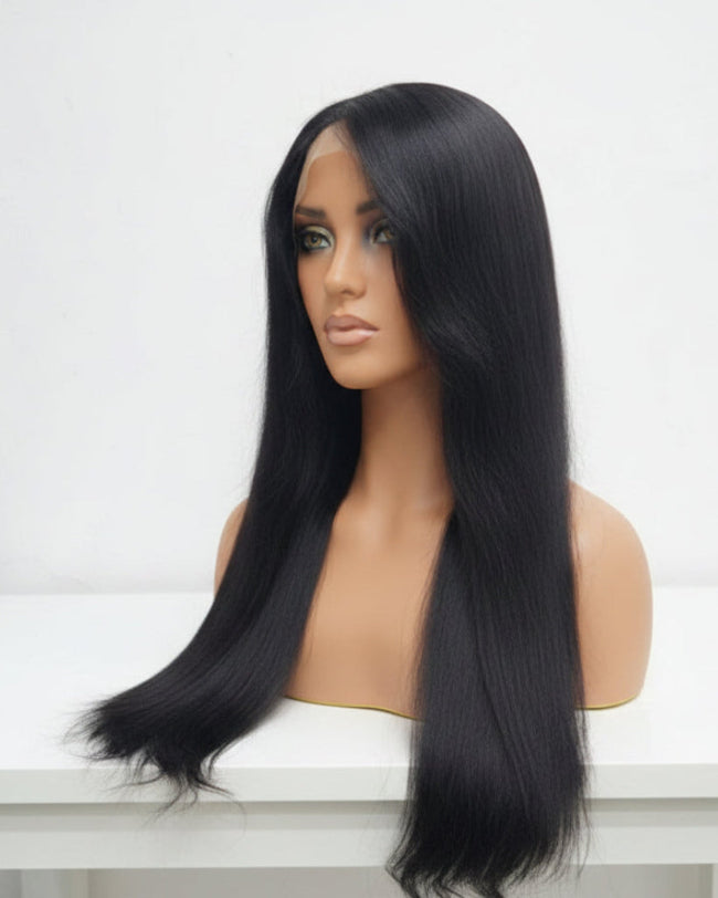 Black Straight Middle Part Wig with sleek hair texture