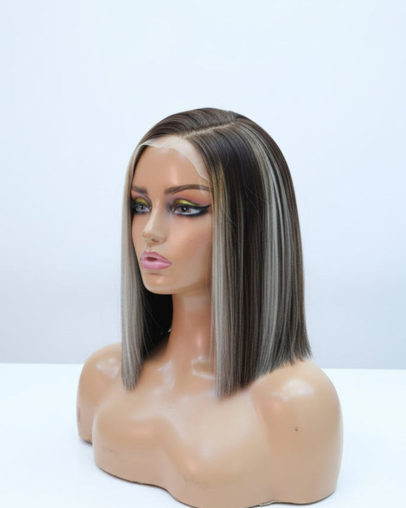 P4 HD bob wig with blonde money piece highlights