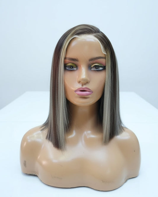 Blonde highlight HD closure bob wig with face-framing streaks