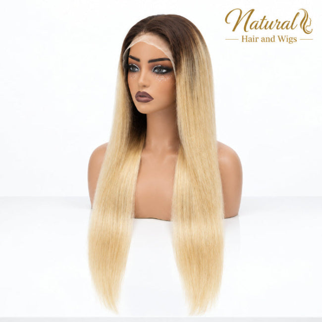 Blonde Ombre Human Hair Wig featuring a straight sleek finish.