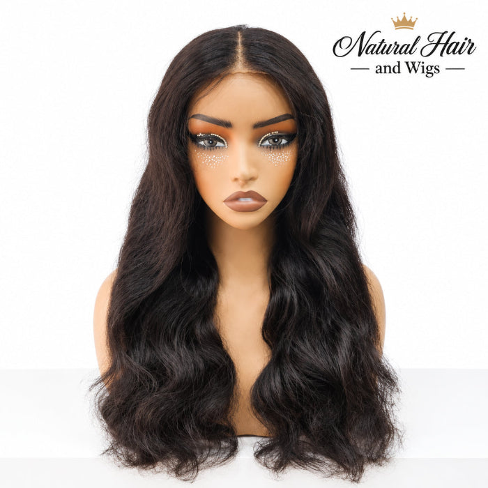 Model wearing Wavy Glueless Wig Dubai with luxury volume and natural luster.