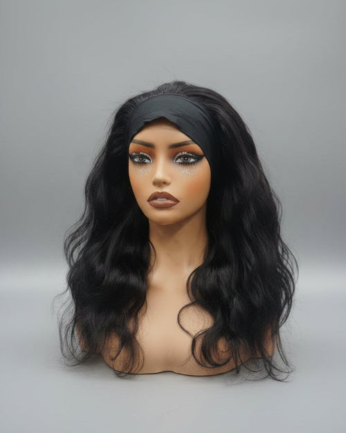 Body Wave Headband Wig. 
wavy headband wig. 
glueless body wave wig with headband. 
Body wave headband wig human hair front view. 
Body wave headband wig natural black hair. 