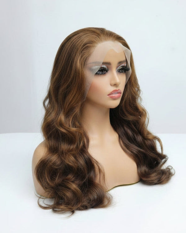 P4 27 brown and blonde highlight lace front wig