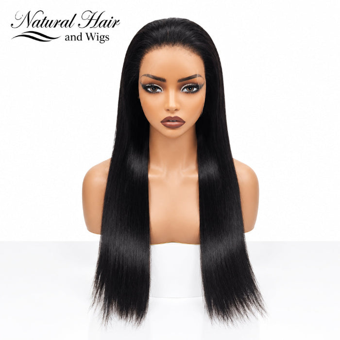 Bone Straight Lace Front Wig displayed on a mannequin with natural styling.