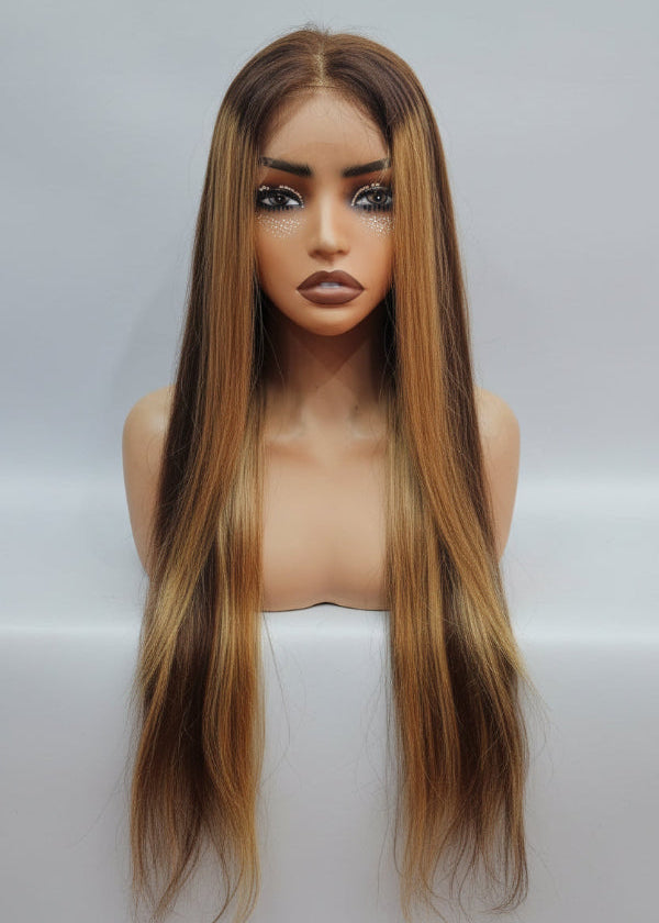 Brown Highlight Wig, 
Brown Highlight Human Hair Wig, 
Highlight Wig Human Hair, 
Brown Balayage Human Hair Wig, 
