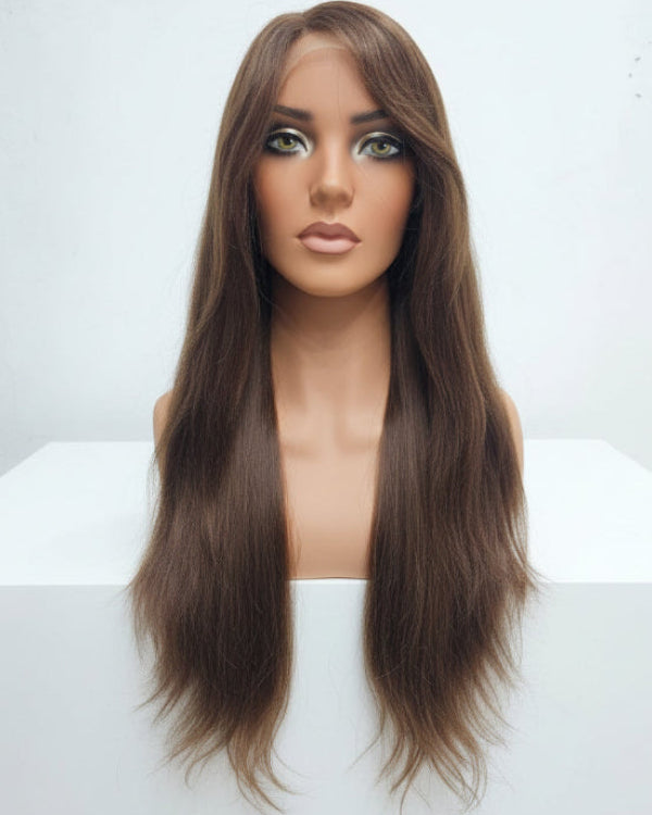 Brown Straight Wig with Natural Middle Part