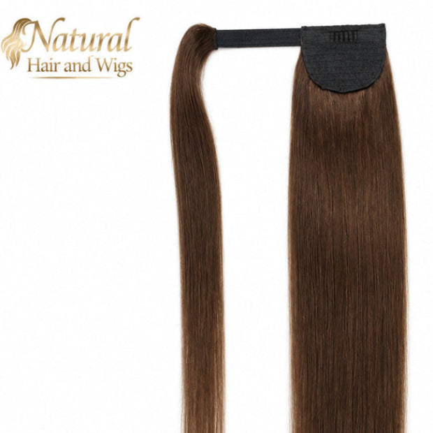 Brown wrap-around ponytail hair extension made from 100% human hair available in Dubai UAE.