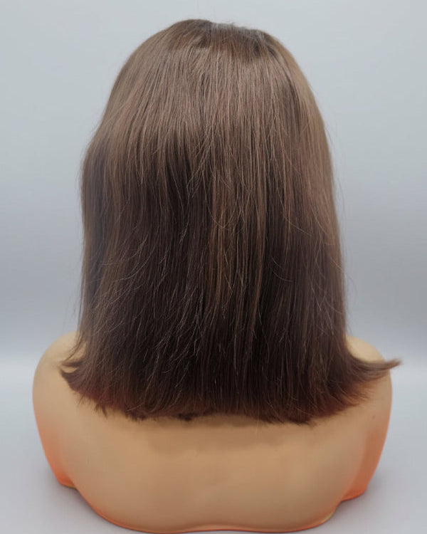 Brown bob human hair lace wig. 
Chocolate brown glueless human hair bob wig with transparent lace frontal. 