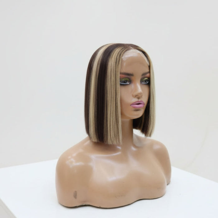 Brown Highlight Black Bob Wig front view