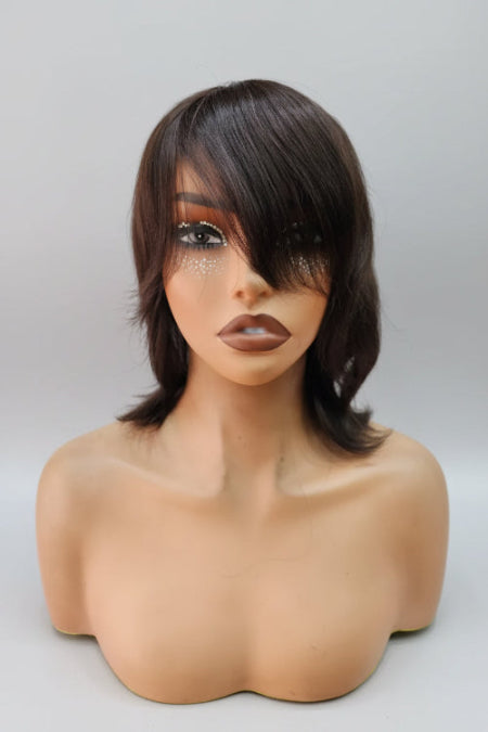 Cheap Dark Brown Fringe Wig. Cheap Bob Bang Wig with dark brown fringe. 