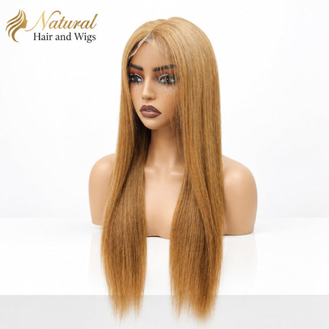 Parting detail of the Golden Brown 5x5 Closure Wig.