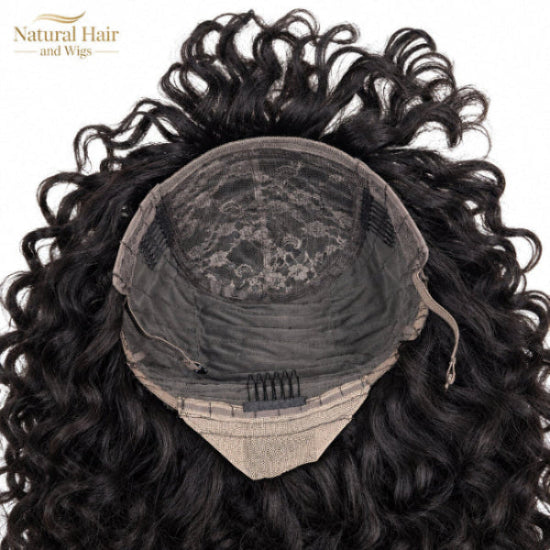 Long curly bang wig with soft face-framing curls.