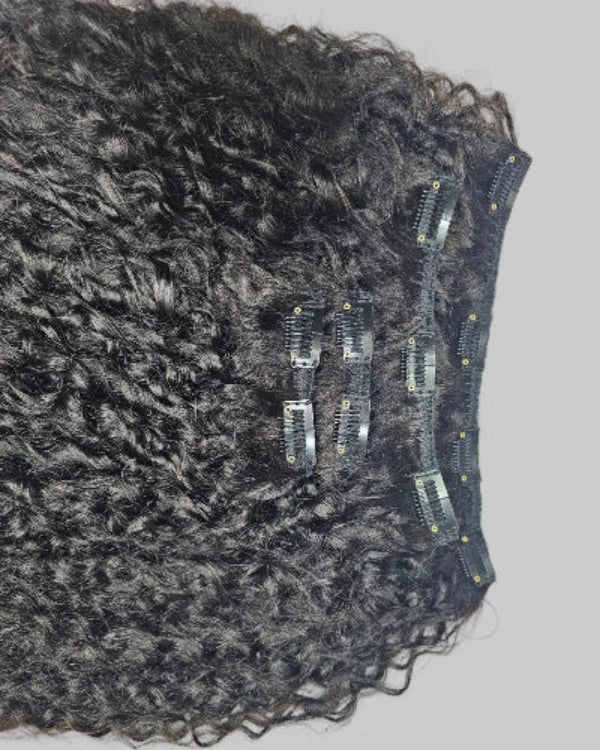 Curly Clip Ins Hair Extensions. curly clip in hair pieces. short curly clip in extensions. 
Curly Clip Ins Hair Extensions human hair close up. 
Curly Human Hair Clip Ins for natural volume.