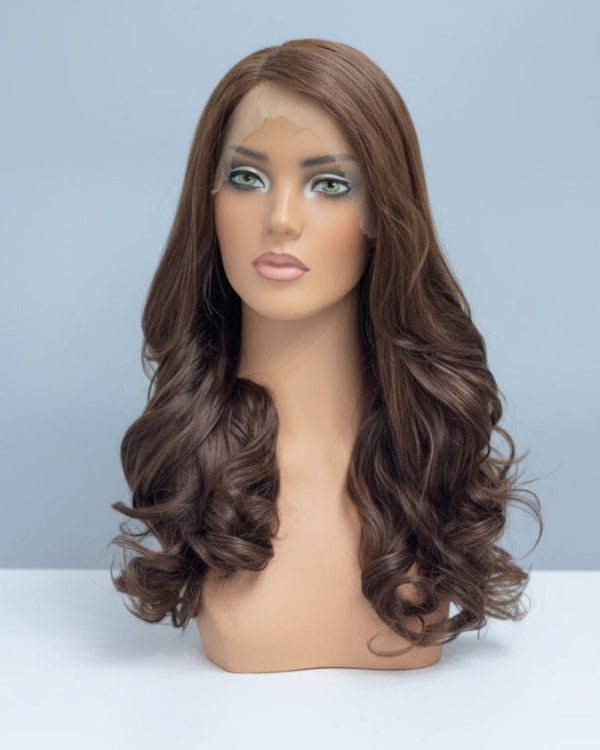 Dark Brown Centre Part Wavy Wig human hair