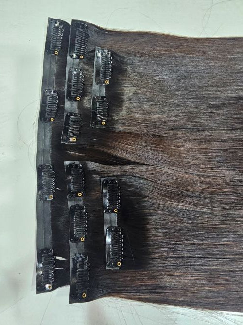 Dark Brown Seamless Clip In Extensions. Invisible Dark Brown Seamless Clip in Hair Extensions. 
Premium Dark Brown Clip In Hair Extensions for natural volume