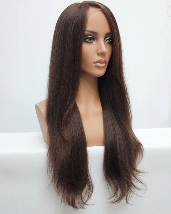 Dark brown straight middle part wig for women
