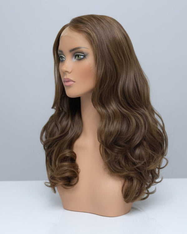 Side Part Wavy Human Hair Wig dark brown