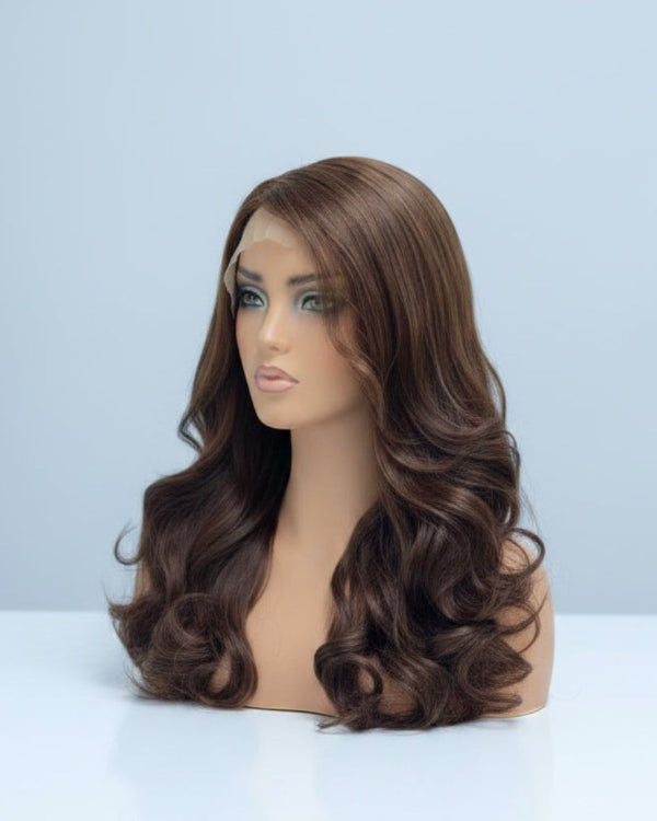 Dark Brown Centre Part Human Hair Wig Dubai