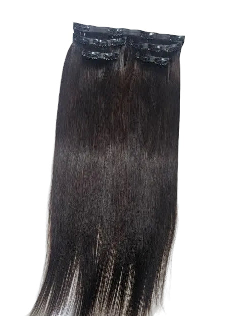 Dark Seamless Clip In Hair Extensions. Dark Brown Seamless Clip in Extensions made from 100% human hair. Best Seamless Hair Extensions in dark brown shade.