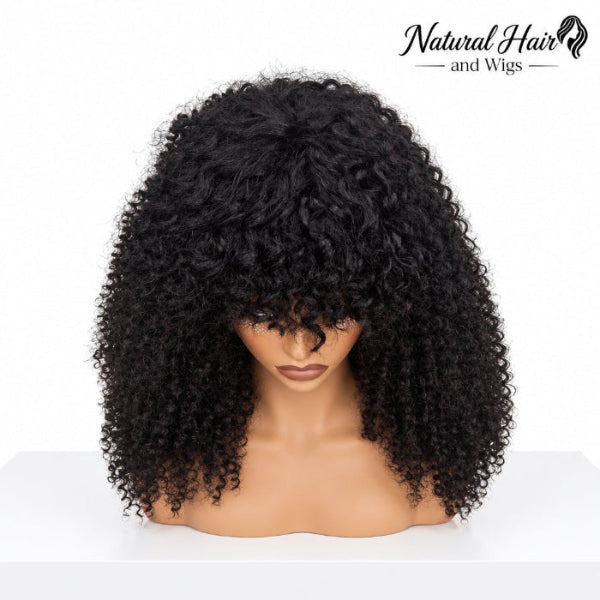 Front view of a Fringe Kinky Curly Wig Dubai showcasing natural volume and afro texture.