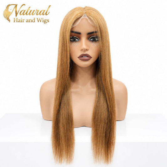 Model wearing the Golden Brown Human Hair Lace Wig.