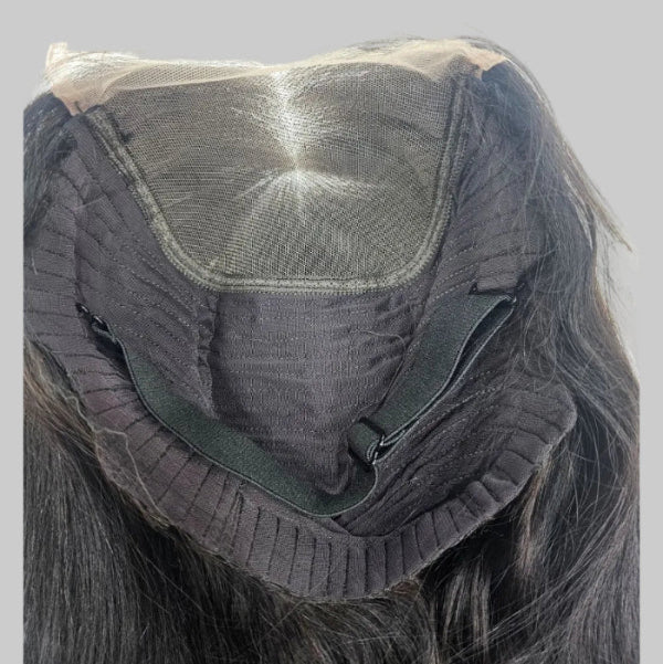 Glueless human hair wig displayed on a mannequin head for UAE online shoppers
