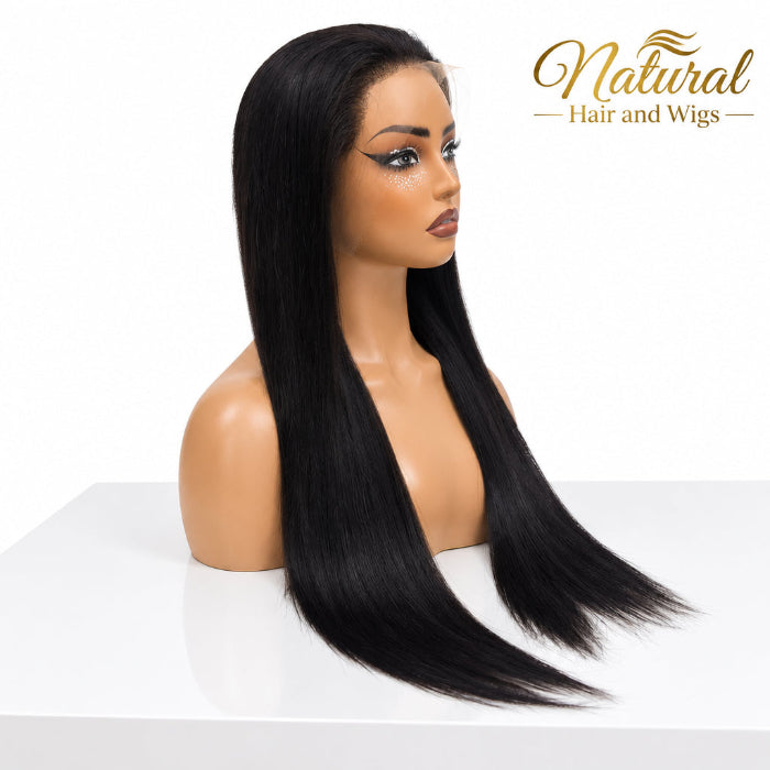 Transparent HD Bone Straight Lace Wig close-up view of the pre-plucked hairline.