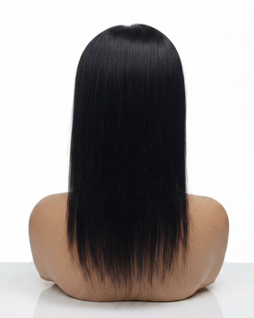 Styling a human hair topper with bang using a flat iron