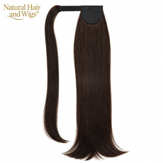 High Quality Dark Brown Ponytail Extension with Full Human Hair Volume.