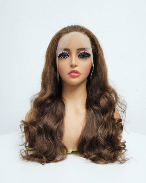 Highlight lace front wig with brown body wave highlights
