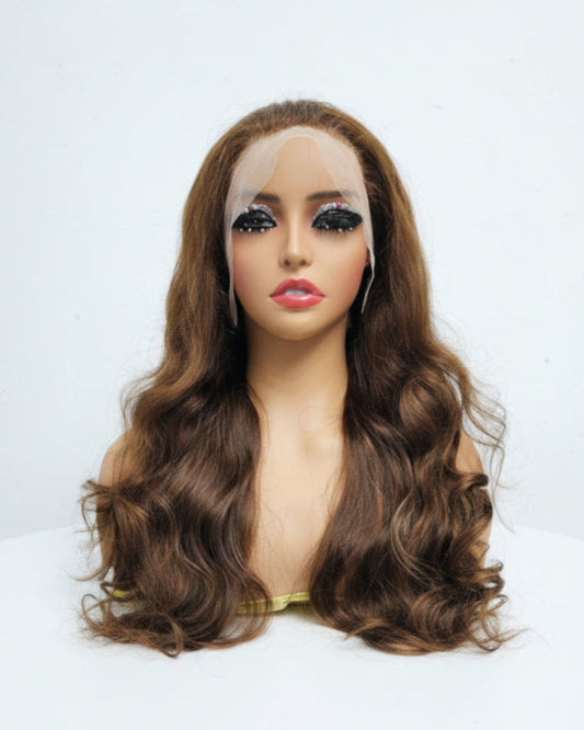 Highlight lace front wig with brown body wave highlights