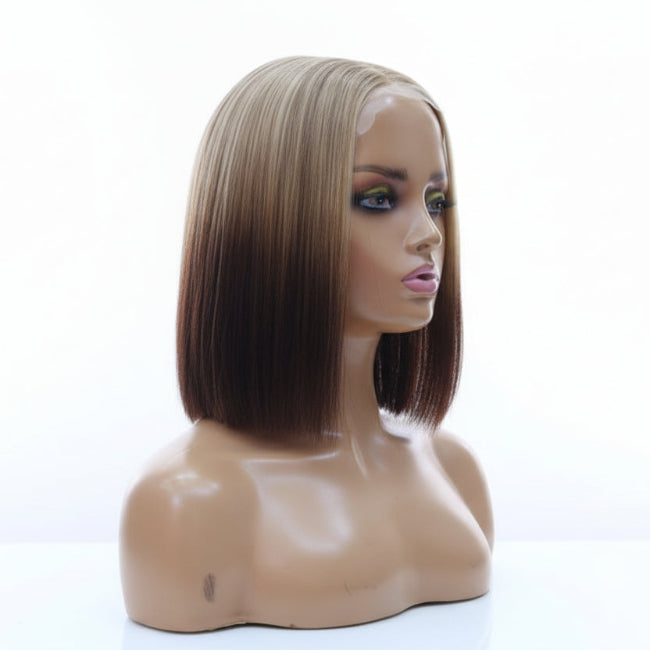 Highlight Light Brown Dark Bob Wig front view