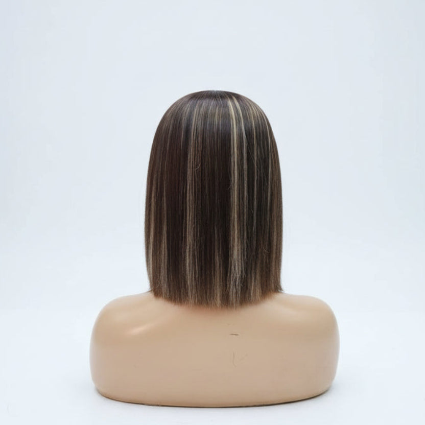P4/27 brown black highlighted human hair bob wig