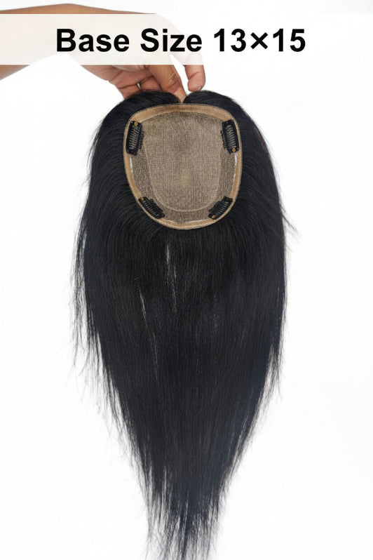 Silk base hair topper for women with natural black straight hair