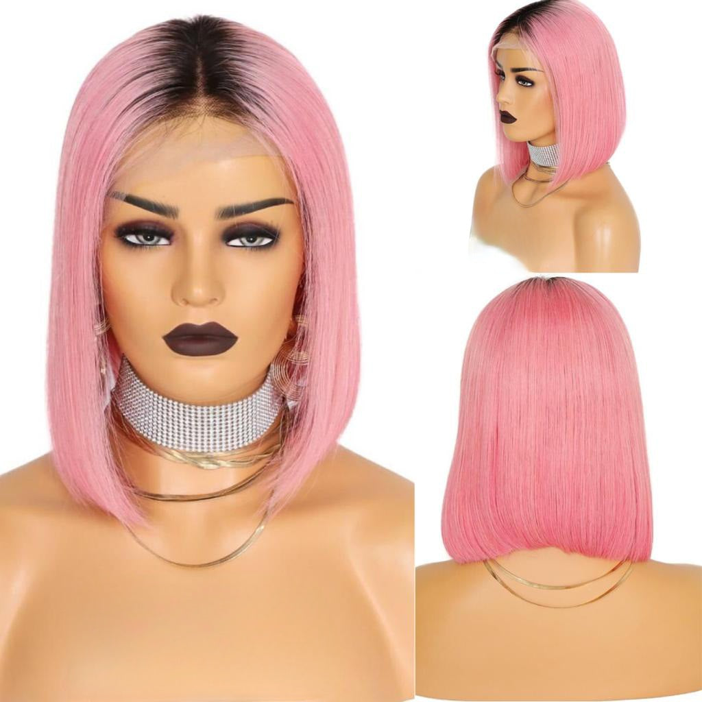 Virgin Peruvian Human Hair 1b/ Pink Bob Lace WIG In UAE