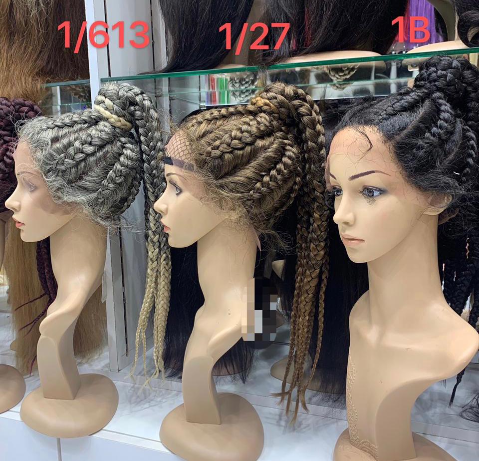 Box Braided Wig With Baby Hair Natural Full Lace Part for Women - Natural Hair and Wigs